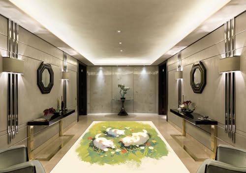 Teppich Wohnzimmer Grün Weiß100x150cm Teppich Wohnzimmer Waschbar Wind und Regenschutz Mit Rutschschutz Wasserabsorbierend Modern Fußmatte Ultraweich Puffy Super Groß Breit von Kinde