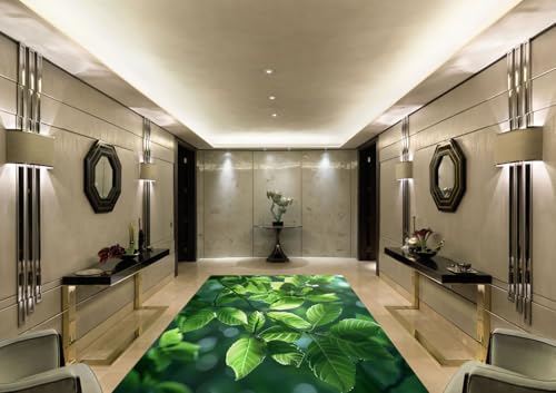 Teppich Wohnzimmer Grüne Weiße Blätter100x120cm Fußmatte Außen Waschbar Wind und Regenschutz Mit Rutschschutz Wasserabsorbierend Modern Ultraweich Puffy Türmatte Außen von Kinde