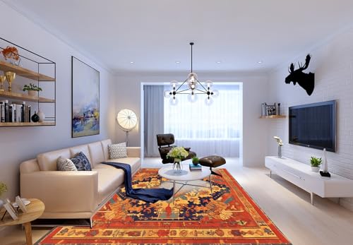 Teppich Wohnzimmer Rot Gelb Lila50x80cm Fußmatte Waschbar Wind und Regenschutz Mit Rutschschutz Türmatte Wasserabsorbierend Modern Ultraweich Puffy von Kinde