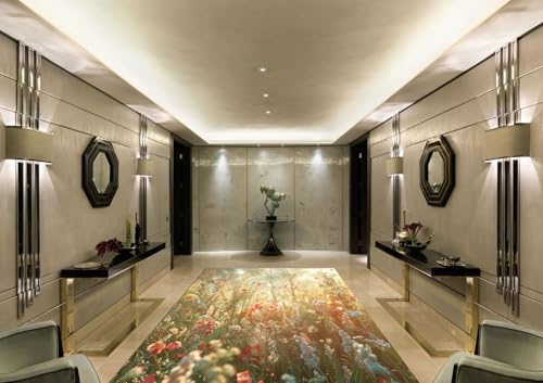 Teppich Wohnzimmer Rot Gelb Weiß80x120cm Fussmatte Aussen Waschbar Wind und Regenschutz Mit Rutschschutz Wasserabsorbierend Modern Ultraweich Puffy Schmutzfangmatte von Kinde