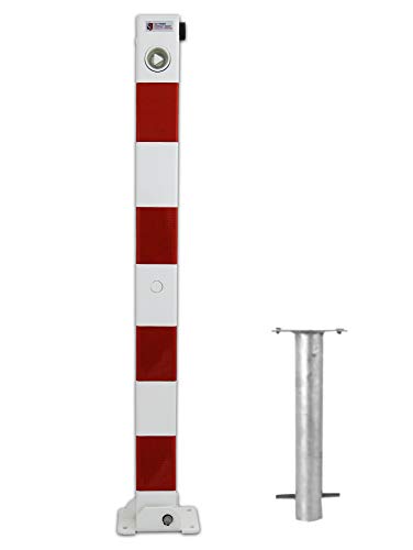 ABSPERRPFOSTEN 70x70mm Vierkantrohr, Umlegbar mit Dreikantverschluß, für Dübelbefestigung, 1 Öse, Poller, Parkplatzsperre von Kindel GmbH