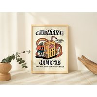 Retro Kreativität Juice Print, Vintage Bunte Illustration, A3 A2 Drucke, Großes Trendiges 70Er Poster, Orange, Positives Zitat, Ungerahmt von KinderPlanetCompany