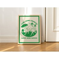 Retro Tanzende Frösche Wanddruck, Vintage Frosch Illustration, Trendige Poster, Niedliche Pilzdrucke, Positives Poster Grün Orange Rosa Ungerahmt von KinderPlanetCompany