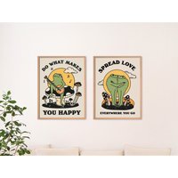 Set Von 2 Retro Frosch Poster, Zitat, Positive Selbstpflege Pilz Illustration, A3 A4 A2 Drucke, Neutral Gelb, Ungerahmt Set Von 2 Retro Frosch Poster, Zitat, Positive Selbstpflege Pilz Illustration, A3 A4 A2 Drucke, Neutral Gelb, Ungerahmt von KinderPlanetCompany