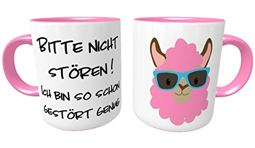 Kinderlampenland Kilala Bürotasse Bitte Nicht stören ich Bin so Schon gestört genug mit coolem Lama rosa/weiße Tasse Kaffeebecher (rosa) von Kinderlampenland