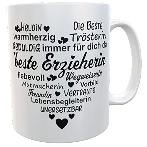 Danke-Tasse Herz schwarz für Erzieherin oder Kindergärtnerin inkl. Geschenkverpackung, Danke Sagen, Sprüche, Abschiedsgeschenk, Geburtstagsgeschenk für Kindergarten-Erzieherin (Herz schwarz) von Kinderlampenland