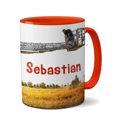 Feuerwehr-Kaffee-Tasse mit Wunschname, Namenstasse Feuerwehrauto im Einsatz GeburtstagsGeschenk Feuerwehrmann Kilala rot von Kinderlampenland