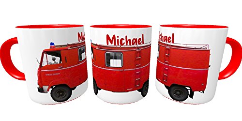 Feuerwehr-Kaffee-Tasse Feuerwehrauto im Einsatz GeburtstagsGeschenk Feuerwehrmann Kilala rot von Kinderlampenland