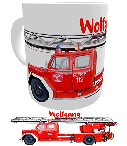 Kilala Kaffee-Tasse Feuerwehrauto Magirus mit Namen des Feuerwehrmanns Feuerwehr Kaffeebecher Vereinsgeschenk von Kinderlampenland