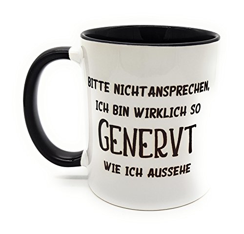 Kilala Kaffeetasse mit lustigem Spruch Bitte Nicht ansprechen, Kaffeebecher inkl. Geschenkverpackung, Weiß & Schwarz von Kinderlampenland