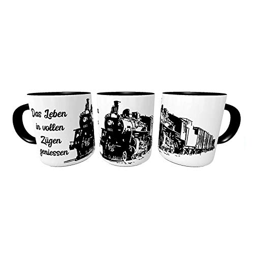 Kilala Tasse Eisenbahn Lokomotive Dampflok-"Spruch Das Leben in vollen Zügen geniessen" Henkeltasse Geschenk Eisenbahner von Kinderlampenland