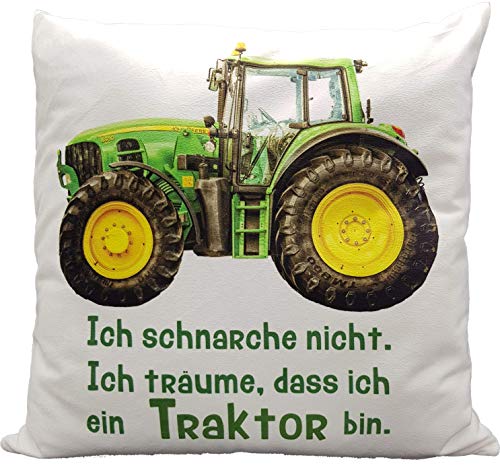Kilala Traktor Kissen, bedrucktes Kissen mit Spruch "Ich schnarche nicht…", Weiß in 40 x 40 cm von Kinderlampenland