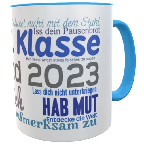 Kinder-Tasse, Becher Schulkind Erstklässler ABC Schützen 2023 Geschenkidee zur Einschulung, Zuckertüte, Schultüte, 1. Klasse, Mädchen oder Jungen inkl. Geschenkverpackung von Kinderlampenland