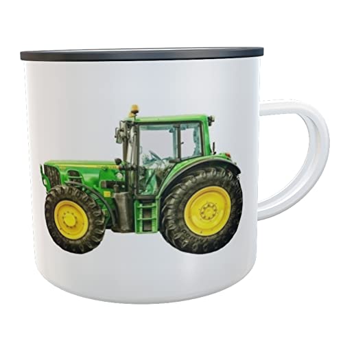 Kinderlampenland Emaillebecher Emaille-Tasse Traktor mit Spruch EIN echter Held fährt aufs Feld Trecker Becher Landwirte Treckerfahrer Traktortasse Treckertasse von Kinderlampenland