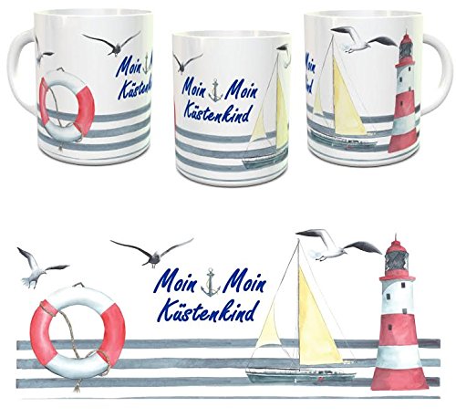 Kinderlampenland Tasse Moin Moin Küstenkind Kaffeebecher Maritim Segelschiff Leuchtturm von Kinderlampenland