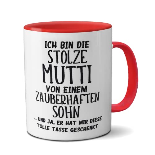 Kinderlampenland Tasse Muttertag Mutti mit Spruch Ich Bin stolze Mutti Sohn Geschenk Geburtstag Teetasse Farbe rot/weiß von Kinderlampenland