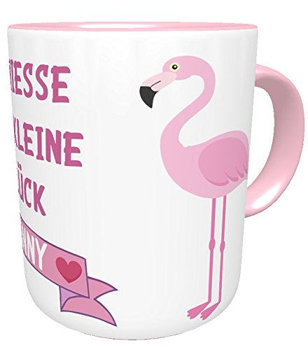 Kinderlampenland personalisierte Tasse Flamingo Genieße das kleine Glück mit Wunschnamen Henkeltasse Kaffeebecher Teetasse pink von Kinderlampenland