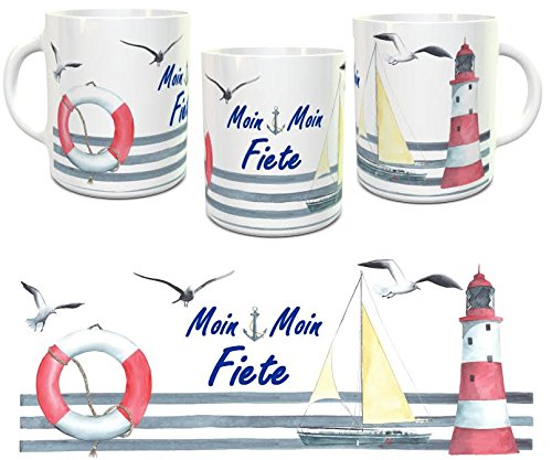 Kinderlampenland Namens-Tasse Moin Moin personalisiertes Geschenk Kaffeebecher Maritim Segelschiff Leuchtturm von Kinderlampenland