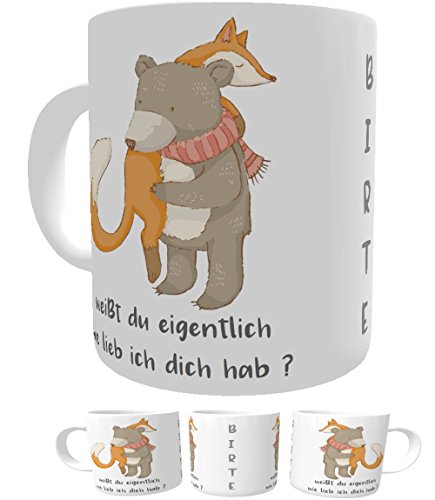 Namens-Tasse Weißt du eigentlich wie lieb ich dich hab Bär und Fuchs Kakaotasse Kaffee-Tasse von Kinderlampenland