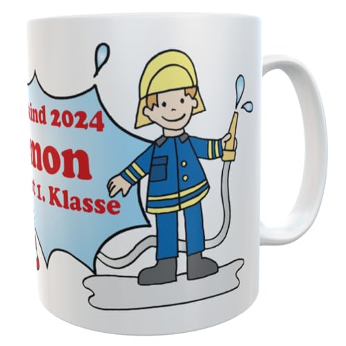 Tasse Schulkind 2024 Feuerwehr zur Einschulung Jungen Mädchen Zuckertüte inkl.Geschenkverpackung von Kinderlampenland