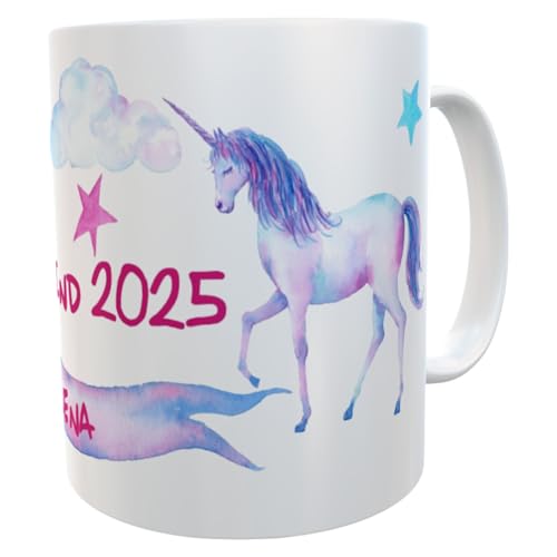 Schulkind Tasse 2025 magisches Einhorn zur Einschulung - Personalisierte Keramiktasse mit Wunschname in Geschenkverpackung für 1. Klasse von Kinderlampenland