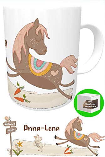 Kilala personalisierte Kindertasse Pferd mit Name Becher Pferdetasse Teetasse Geschenk Tasse Mädchen Farbe braun von Kinderlampenland