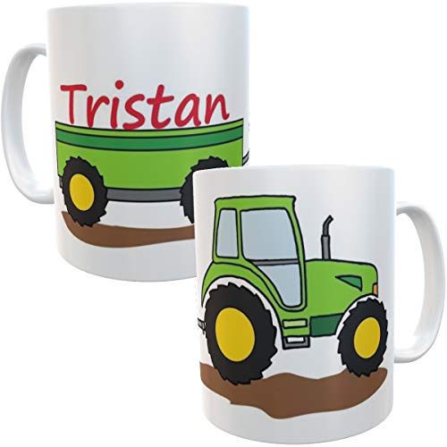 personalisierte Kindertasse Traktor mit Name, Namenstasse Trecker Schlepper Traktor, Kindergartentasse für kleine Landwirte und Treckerfahrer, Traktortasse, Treckertasse, Schleppertasse, Bulldog von Kinderlampenland