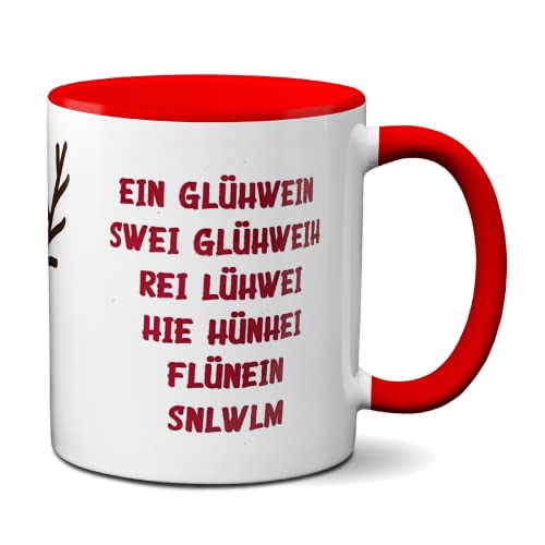 KiLaLa Tasse mit lustigem Spruch “Glühwein” Kaffeetasse personalisierbar Namen Geschenk weiß rot Rentier Weihnachten von Kinderlampenland