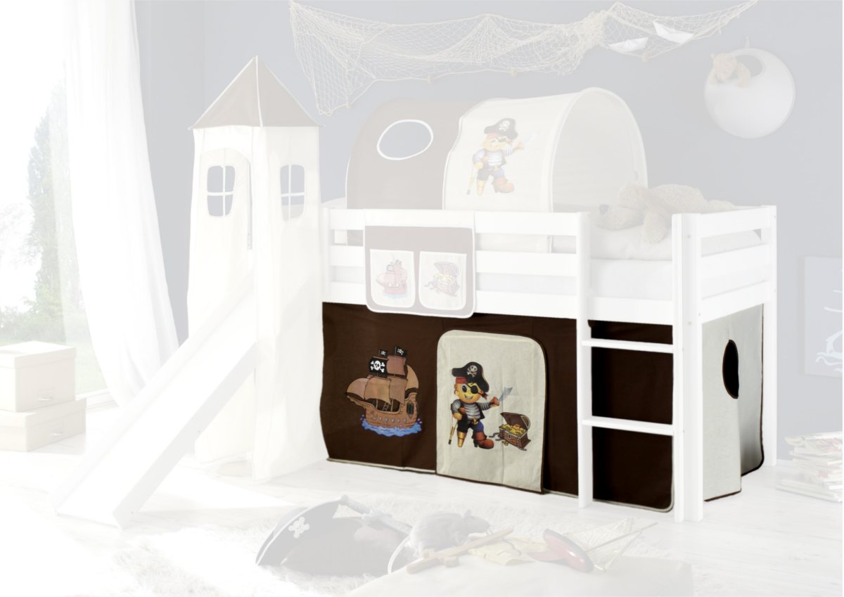 Bettvorhang Pirat braun-beige inkl. Befestigung 100% Baumwolle, Kindermöbel 24 von Kindermöbel 24