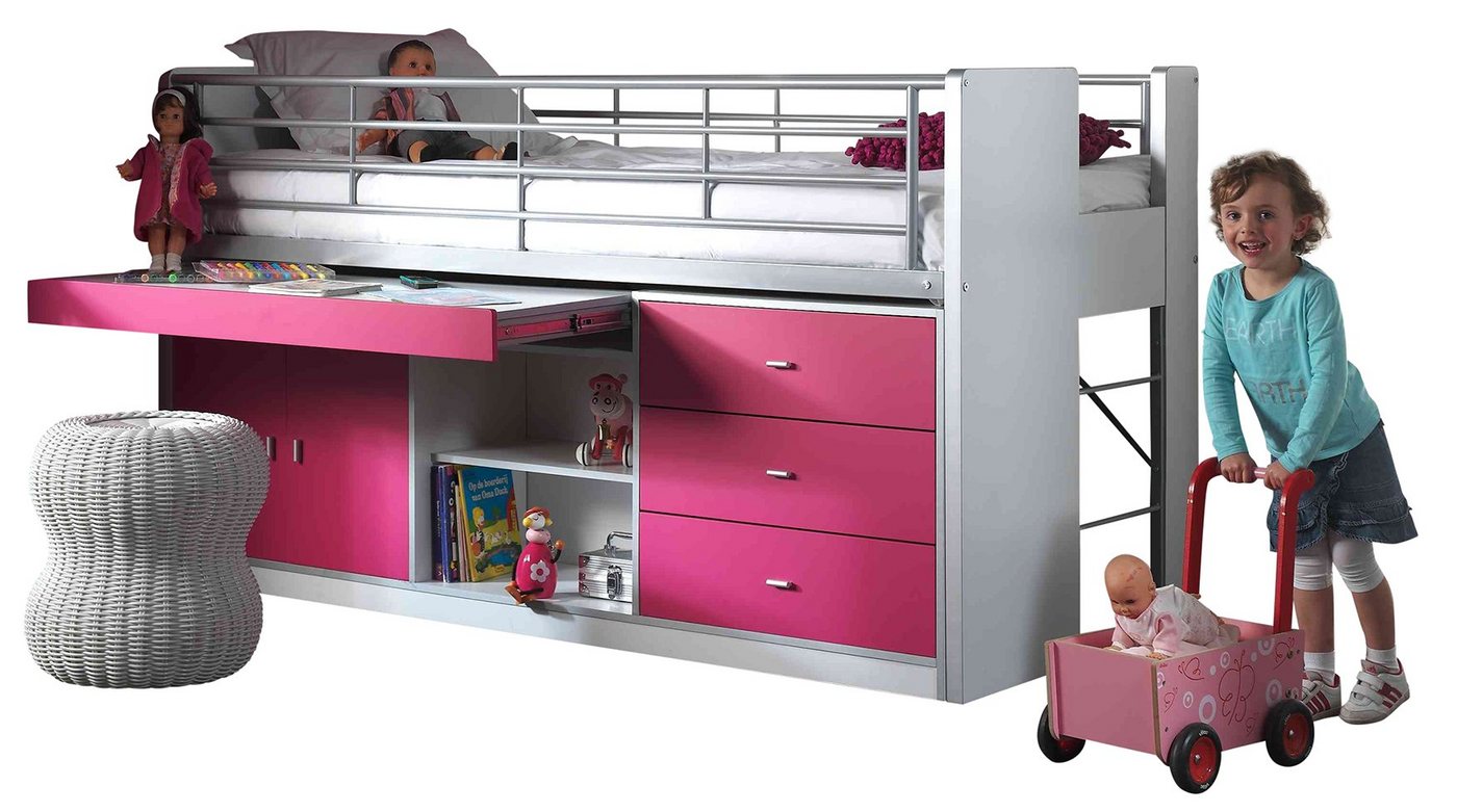 Kindermöbel 24 Hochbett Jax weiß - pink inkl. Schreibtisch von Kindermöbel 24