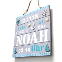 Geburtsschild Handgemalt Maritim Geburtsanzeige Geburtsdaten Namensschild Baby Personalisiert Babyzimmer von Kinderzimmerkunst