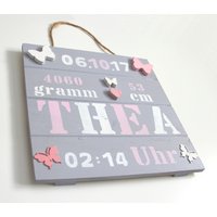 Geburtsschild Mädchen Handgemalt Geburtsanzeige Geburtsdaten Namensschild Baby Personalisiert Babyzimmer Geburtsschild Mädchen Handgemalt Geburtsanzeige Geburtsdaten Namensschild Baby Personalisiert Babyzimmer von Kinderzimmerkunst