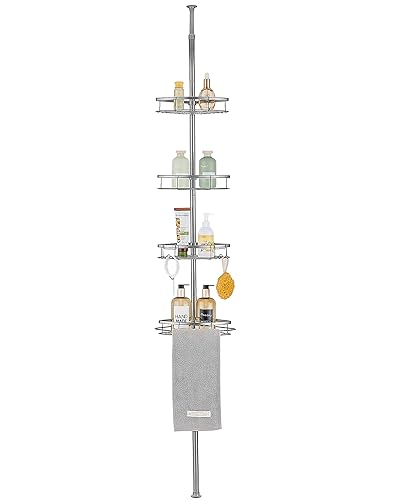 Kindrino Höhenverstellbares Duschregal, Badezimmer-Regal, 73-266 cm, mit 4 Ebenen, für Badewanne und Badezimmer，grau von Kindrino