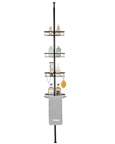 Kindrino Höhenverstellbares Duschregal, Badezimmer-Regal, 73-266 cm, mit 4 Ebenen, für Badewanne und Badezimmer，schwarz von Kindrino