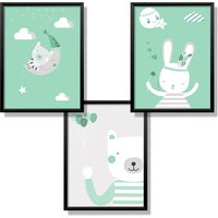 Kindsblick® 3Er Set Poster Für Kinderzimmer | Din A4 Posterset Jungen & Mädchen Tierträume - Mintgrün Babyparty Wandtattoo Bild von Kindsblick