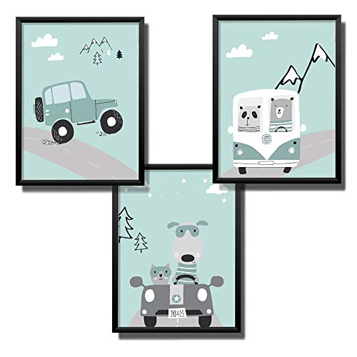 Kindsblick®️ 3er Set Poster für Kinderzimmer - DIN A4 Kinderposter für Jungen & Mädchen - Motiv: Tolle Autos - Mintgrün - Wunderschöne Deko für jedes Kinderzimmer von Kindsblick