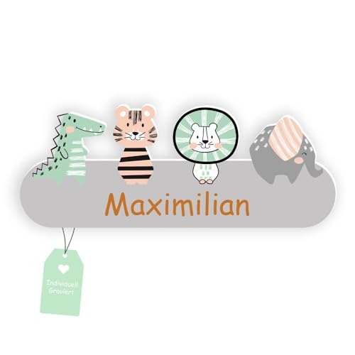 Kindsblick® Junglefreunde Türschild Kinderzimmer inkl. Gravur mit Wunschname I Namensschild Kinderzimmer mit Klebepunkten für einfache Montage I Namensschilder Kinderzimmer hergestellt in DE von Kindsblick