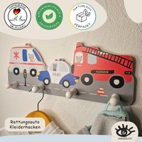 Kindsblick ® Rettungsautos Kindergarderobe in Bunt Inkl. Din A4 Poster | Garderobe Mit 4 Kleiderhaken Für Kinder Kinderzimmer Geschenk von Kindsblick