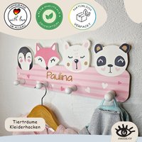 Kindsblick Kindergarderobe Mit Wunschname-Personalisierte Garderobe 4 Kleiderhaken Für Kinder | Tierträume - RosaBabyzimmer B-Ware Kindsblick Kindergarderobe Mit Wunschname-Personalisierte Garderobe 4 Kleiderhaken Für Kinder | Tierträume - RosaBabyzimmer B-Ware von Kindsblick