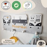 Kindsblick Kindergarderobe Mit Wunschname - Personalisierte Garderobe 4 Kleiderhaken Für Kinder -Wild Cars in Grau Wandtattoo B-Ware von Kindsblick