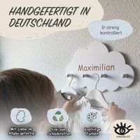 Kindsblick Kindergarderobe Mit Wunschname -Personalisierte Wolkengarderobe 4 Kleiderhaken Für Kinder in Weiss Wandtattoo - B-Ware von Kindsblick