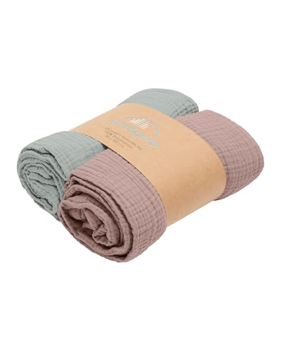 Kindsgard Musselin Babydecken 2er-Pack himsky – 100% Baumwolle, 3-lagig & Oeko-TEX Zertifiziert – 75x100 cm – Rosa & Mint – weich, atmungsaktiv & ideal für Neugeborene von Kindsgard