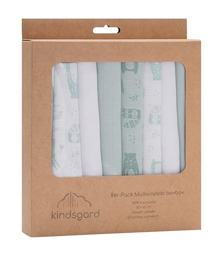 Kindsgard Mullwindeln Mint 65 x 65 cm - 8er-Pack - 100% Baumwolle - Mulltücher Baby - Windeln aus Baumwolle - Perfekt für die Babyerstausstattung von Kindsgard