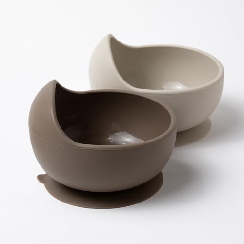 Kindsgard Silikon Schüssel 2er Set Silkaly – rutschfeste Breischale mit Saugnapf – 100 % Silikon, BPA-frei, mikrowellen- & spülmaschinengeeignet – langlebig & hochwertig (Braun & Beige) von Kindsgard