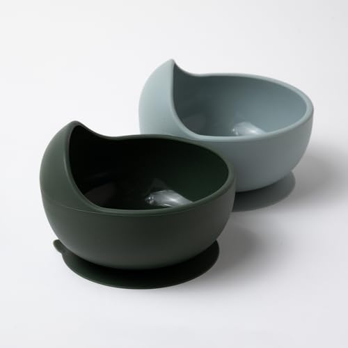 Kindsgard Silikon Schüssel 2er Set Silkaly – rutschfeste Breischale mit Saugnapf – 100 % Silikon, BPA-frei, mikrowellen- & spülmaschinengeeignet – langlebig & hochwertig (Oliv & Mint) von Kindsgard