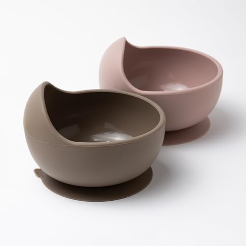 Kindsgard Silikon Schüssel 2er Set Silkaly – rutschfeste Breischale mit Saugnapf – 100 % Silikon, BPA-frei, mikrowellen- & spülmaschinengeeignet – langlebig & hochwertig (Rosa & Braun) von Kindsgard