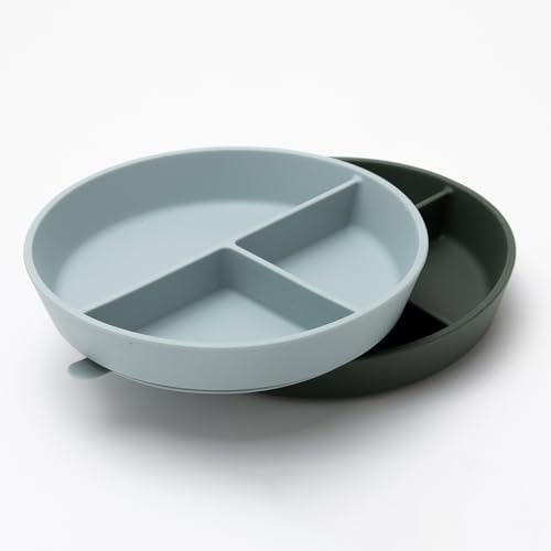 Kindsgard Silikon Teller „silerken“ – 2er Set mit Saugnapf & Unterteilung – rutschfest, BPA-frei, mikrowellen- & spülmaschinengeeignet – Baby Teller ab 6 Monaten (Oliv & Mint) von Kindsgard