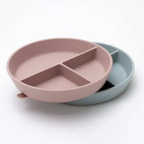 Kindsgard Silikon Teller „silerken“ – 2er Set mit Saugnapf & Unterteilung – rutschfest, BPA-frei, mikrowellen- & spülmaschinengeeignet – Baby Teller ab 6 Monaten (Rosa & Mint) von Kindsgard