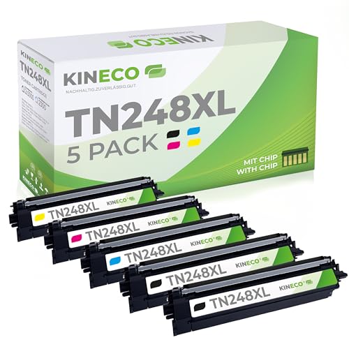 Kineco TN248XLCMYK Tonerkartuschen kompatibel für Brother DCP-L3560CDW MFC-L3760CDW HL-L3240CDW HL-L3220CW MFC-L3740CDW DCP-L3520CDWE, TN248XL-VAL (2X Schwarz,je 1x Cyan,Magenta,Yellow) von Kineco