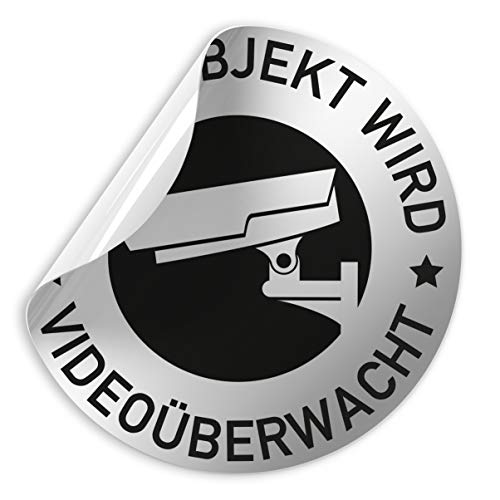 Kinekt3d Leitsysteme Folienschild Schild - D = 100 mm PVC Silber - Robuste Kratzfeste Folie - UV beständig - (Dieses Objekt wird Videoüberwacht (Design D)) von Kinekt3d Leitsysteme